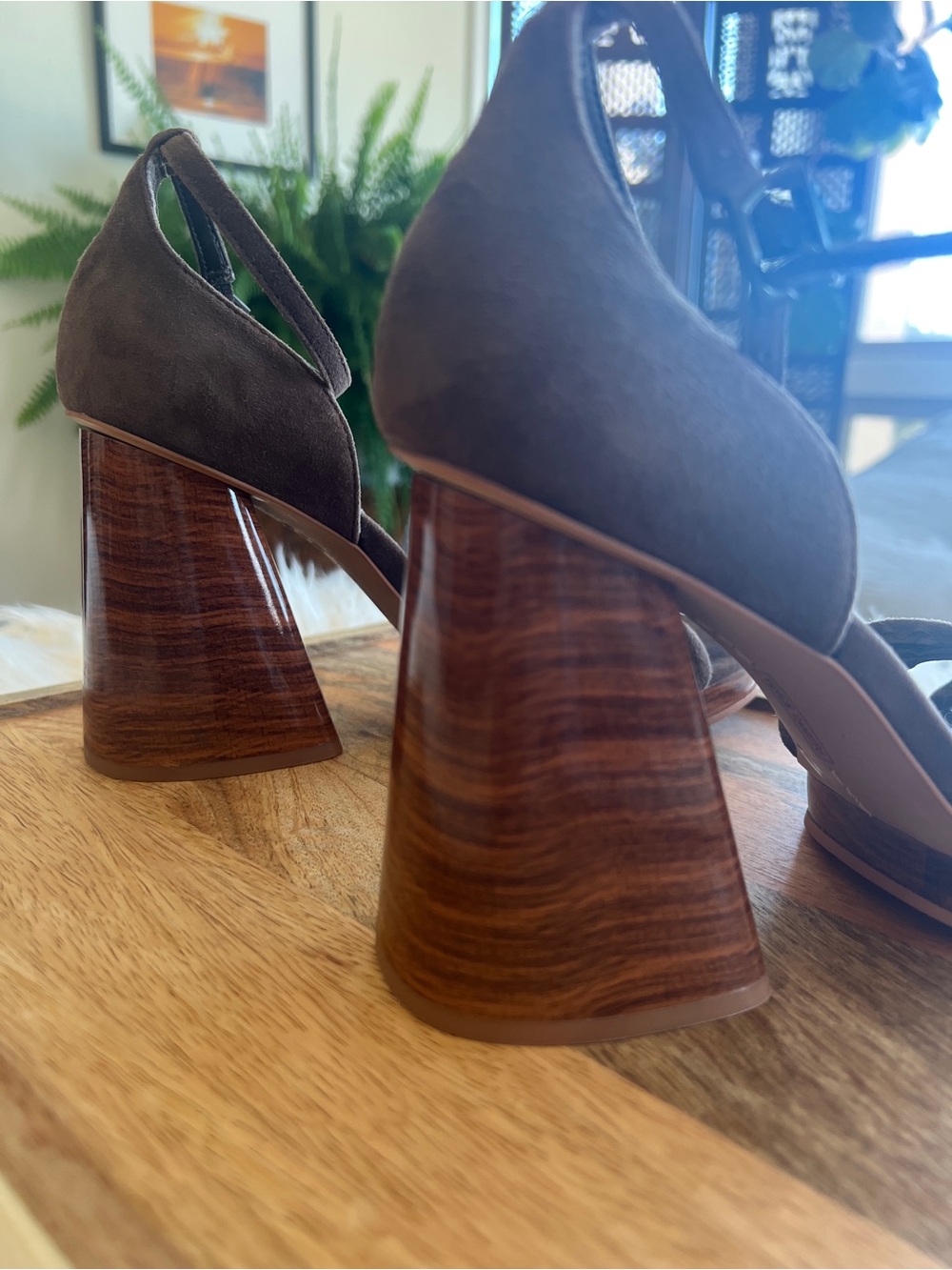 Vince Camuto Dark Brown Suede Knot-Strap Block Heel Sandals - Picture 2 of 6